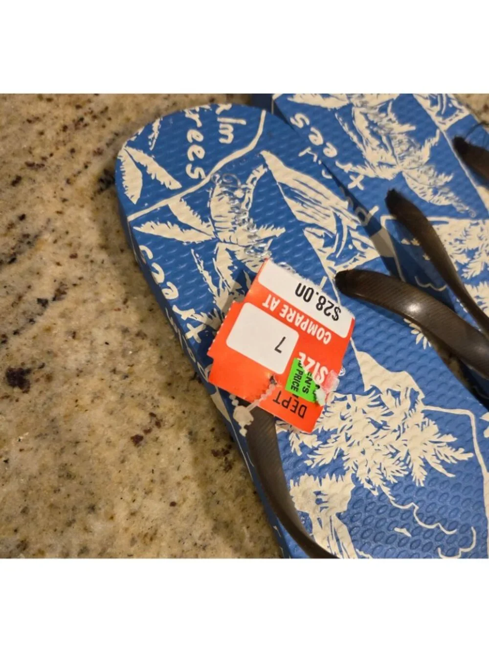 New! Tommy Bahama Womens Sz 7 Blue Flip Flops Silver Shell Waikiki Hawaii Mahalo